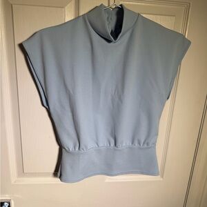 Boohoo Light Blue High Neck Cap Sleeve Top | Size US 6
